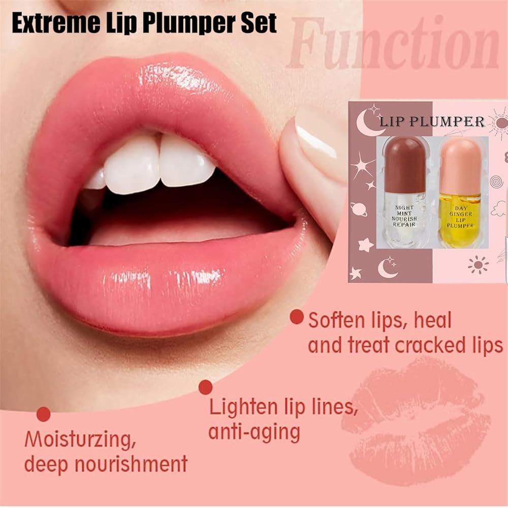 Before and after results of using a lip plumper