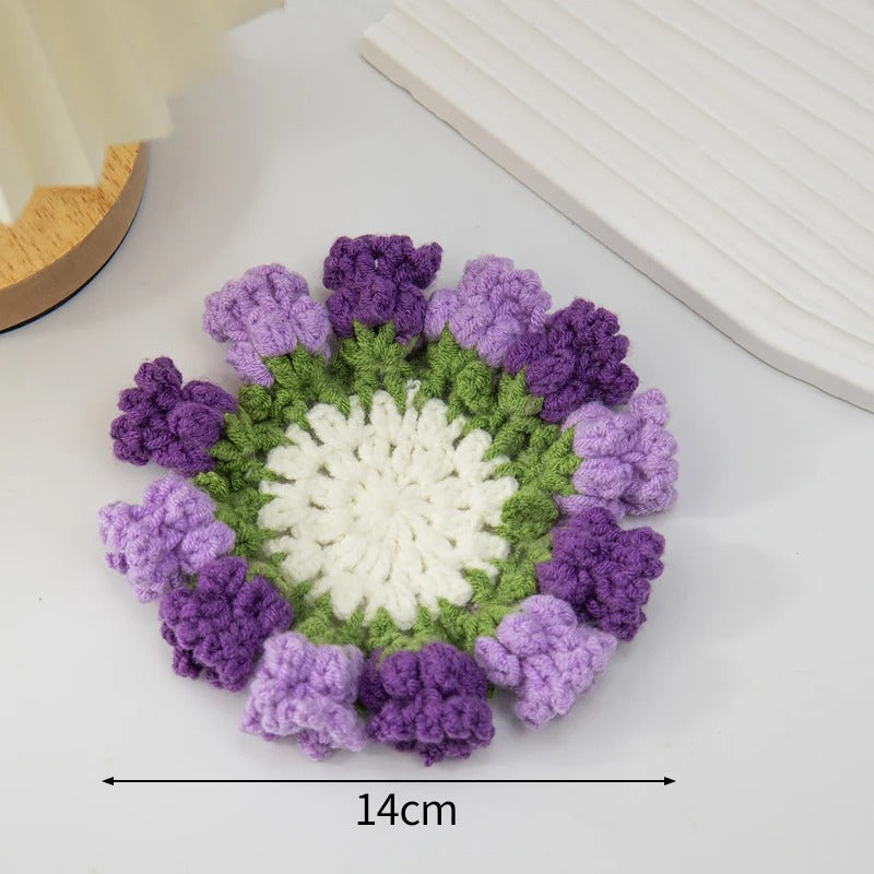 Handmade Crochet Sunflower Pot & Coaster Set