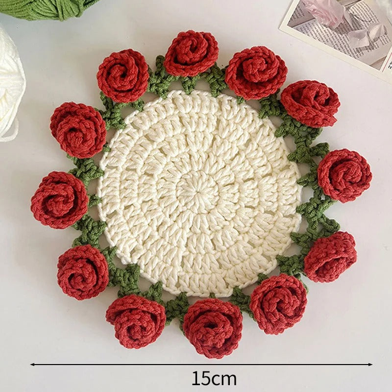 Handmade Crochet Sunflower Pot & Coaster Set