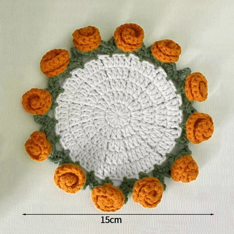 Handmade Crochet Sunflower Pot & Coaster Set