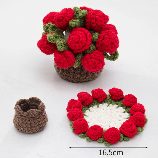 Handmade Crochet Sunflower Pot & Coaster Set