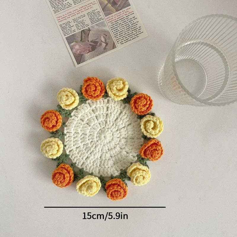 Handmade Crochet Sunflower Pot & Coaster Set