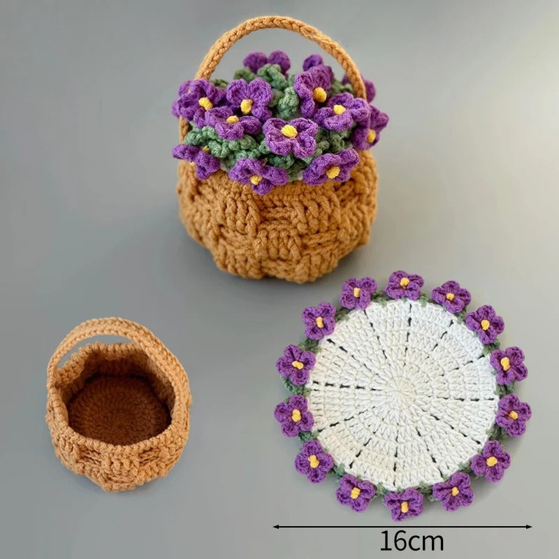 Handmade Crochet Sunflower Pot & Coaster Set