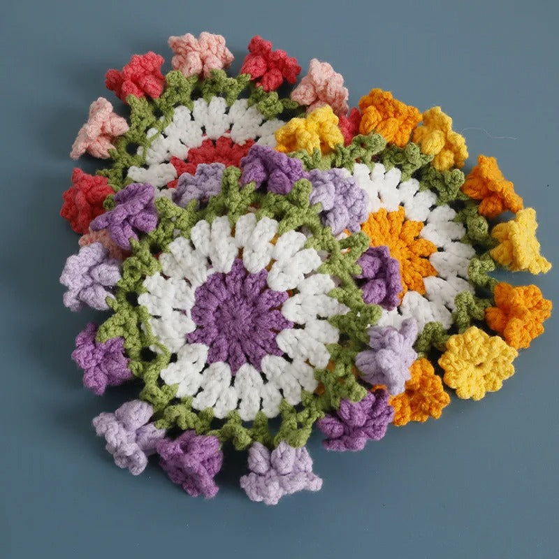 Handmade Crochet Sunflower Pot & Coaster Set