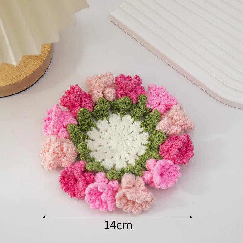 Handmade Crochet Sunflower Pot & Coaster Set